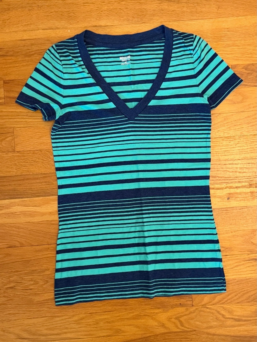 Mossimo Supply Co. Navy and Teal Striped V-Neck Tee